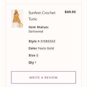 Free People Sunfest Tunic, Size S, Color Fools Gold (Yellow), EUC
